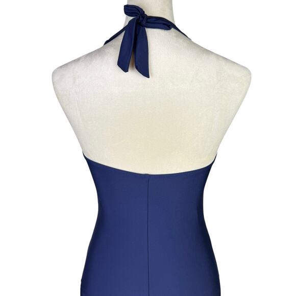 Tommy Hilfiger Navy Green Polka Dot Tie Waist Belt V-neck One Piece Swimsuit - Picture 7 of 11